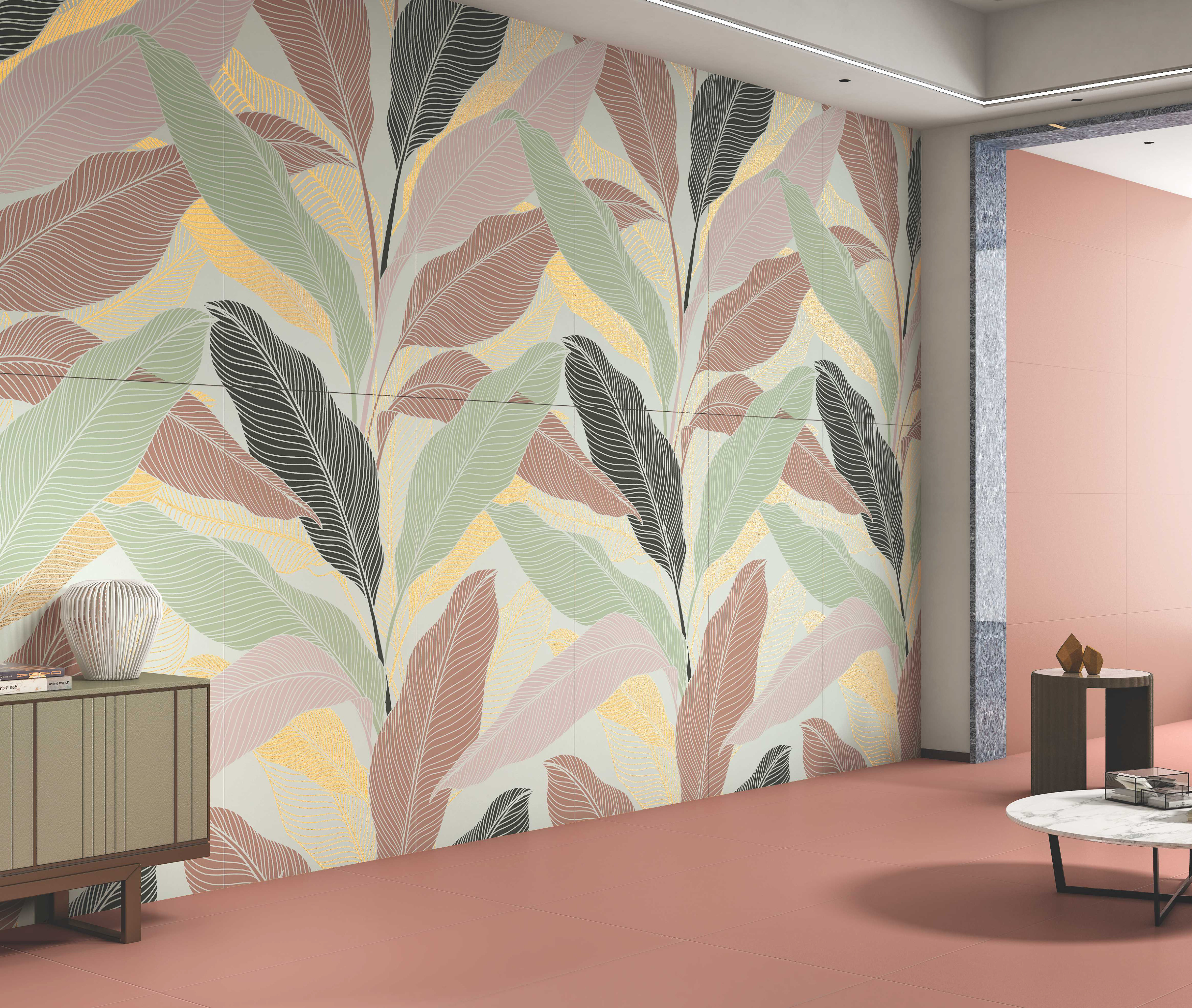 Tropical Wall Highlighter Tile TL 05746 Jewel Rosy Glow 4 ft x 2 ft Vitrified Matte Finish - 9 mm | Suitable for Bathroom, Accent/Feature Wall, Foyer