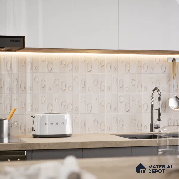Patterned Wall Tile TL 05750 C Tones Tron Crema 1 ft x 1 ft Ceramic Glossy Finish - 9 mm | Suitable for Living Room, Bedroom, Kitchen, Bathroom | Please Expect a Slight Variation of Pattern