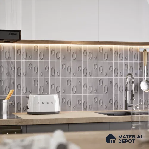 Patterned Wall Tile TL 05750 D Tones Tron Terra 1 ft x 1 ft Ceramic Glossy Finish - 9 mm | Suitable for Living Room, Bedroom, Kitchen, Bathroom | Please Expect a Slight Variation of Pattern