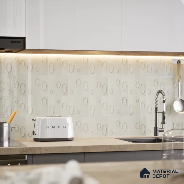 Patterned Wall Tile TL 05750 E Tones Tron Clay 1 ft x 1 ft Ceramic Glossy Finish - 9 mm | Suitable for Living Room, Bedroom, Kitchen, Bathroom | Please Expect a Slight Variation of Pattern