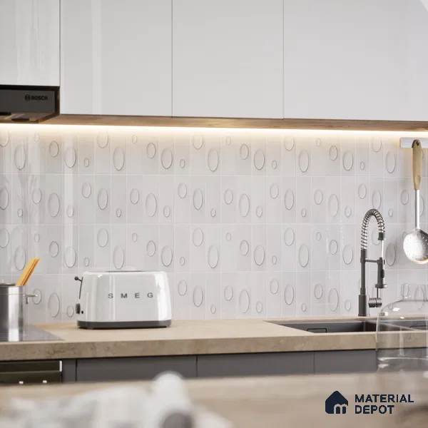 Patterned Wall Tile TL 05750 Tones Tron Titanio 1 ft x 1 ft Ceramic Glossy Finish - 9 mm | Suitable for Living Room, Bedroom, Kitchen, Bathroom | Please Expect a Slight Variation of Pattern