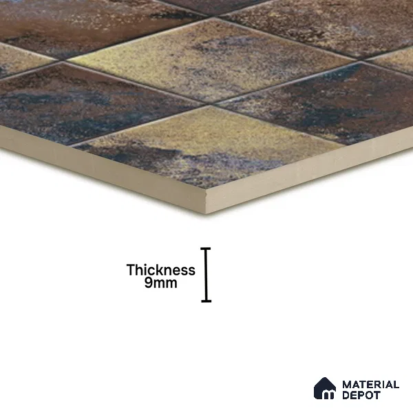 Rustic Wall & Floor Tile TL 05751 C Tones Ruby Coffee 1 ft x 1 ft Ceramic Glossy Finish - 9 mm | Suitable for Living Room, Bedroom, Kitchen, Bathroom
