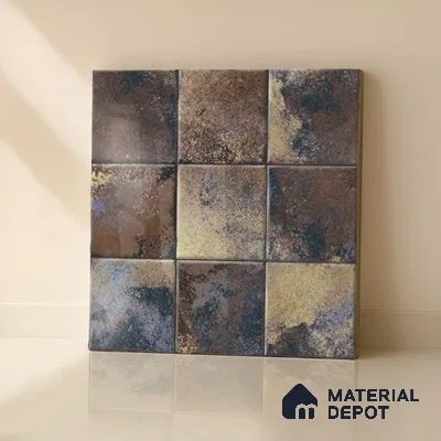 Rustic Wall & Floor Tile TL 05751 C Tones Ruby Coffee 1 ft x 1 ft Ceramic Glossy Finish - 9 mm | Suitable for Living Room, Bedroom, Kitchen, Bathroom