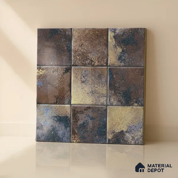 Rustic Wall & Floor Tile TL 05751 C Tones Ruby Coffee 1 ft x 1 ft Ceramic Glossy Finish - 9 mm | Suitable for Living Room, Bedroom, Kitchen, Bathroom