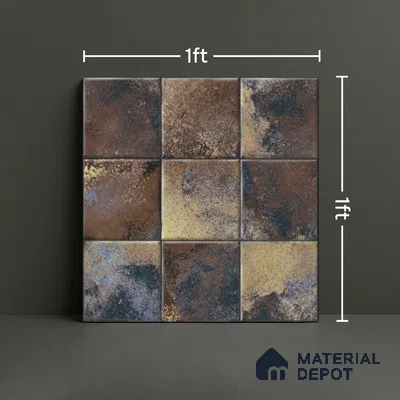 Rustic Wall & Floor Tile TL 05751 C Tones Ruby Coffee 1 ft x 1 ft Ceramic Glossy Finish - 9 mm | Suitable for Living Room, Bedroom, Kitchen, Bathroom