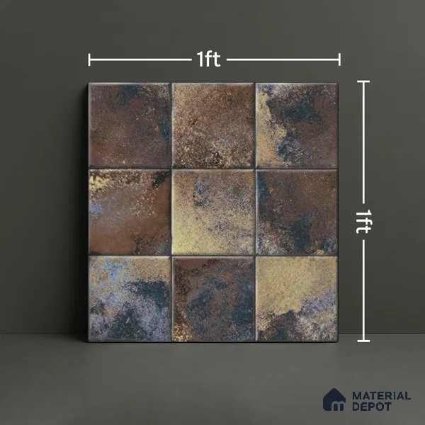 Rustic Wall & Floor Tile TL 05751 C Tones Ruby Coffee 1 ft x 1 ft Ceramic Glossy Finish - 9 mm | Suitable for Living Room, Bedroom, Kitchen, Bathroom