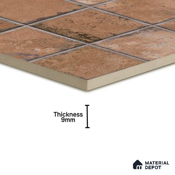 Rustic Wall & Floor Tile TL 05751 D Tones Ruby Birch 1 ft x 1 ft Ceramic Glossy Finish - 9 mm | Suitable for Living Room, Bedroom, Kitchen, Bathroom