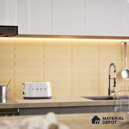 Faux Subway Wall Tile TL 05753 B Tones Ridge Caramel 1 ft x 1 ft Ceramic Matte Finish - 9 mm | Suitable For Kitchen, Bathroom, Dining Area | Please Expect a Slight Variation of Pattern