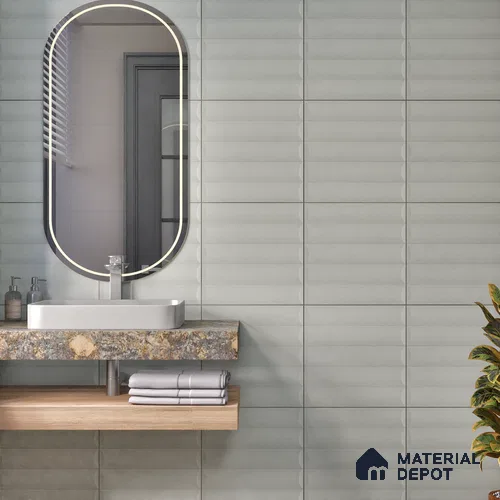 Faux Subway Wall Tile TL 05753 C Tones Ridge Sky 1 ft x 1 ft Ceramic Matte Finish - 9 mm | Suitable For Kitchen, Bathroom, Dining Area | Please Expect a Slight Variation of Pattern