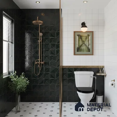 3D Wall Tile TL 05763 C Black Portion 600x300 mm Glossy Finish Tile - 9 mm
