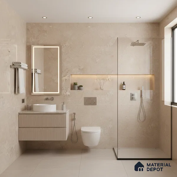 Marble Floor & Wall Tile TL 05811 Gravier Dune Glow 2 ft x 4 ft Vitrified High Gloss Finish - 9 mm | 8 Random Design | Suitable for Living Room, Bedroom, Bathroom (Sample)