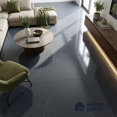 Marble Nero Marquina Wall & Floor Tile TL 05812 C Midnight Blue 4 ft x 2 ft High Gloss Finish Vitrified Tile - 9 mm | 4 Random Designs | Suitable For Living Room, Bedroom, Dining