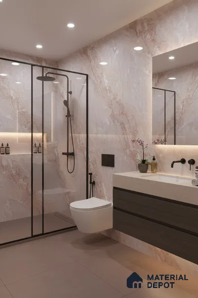 Marble Floor & Wall Tile TL 05818 B Gravier Blush Onyx 2 ft x 4 ft Vitrified Glossy Finish - 9 mm | 10 Random Design | Suitable for Living Room, Bedroom, Bathroom