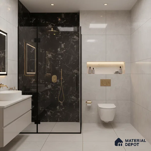 Marble Floor & Wall Tile TL 05819 B Gravier Galaxy Silver 2 ft x 4 ft Vitrified High Gloss Finish - 9 mm | 6 Random Design | Suitable for Living Room, Bedroom, Bathroom