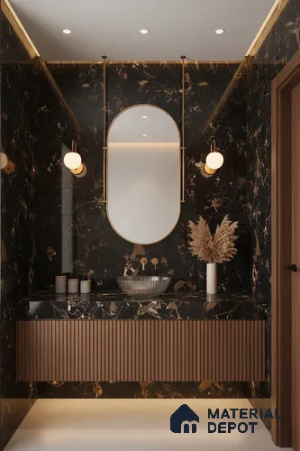 Marble Floor & Wall Tile TL 05819 Gravier Galaxy Gold 2 ft x 4 ft Vitrified High Gloss Finish - 9 mm | 6 Random Design | Suitable for Living Room, Bedroom, Bathroom