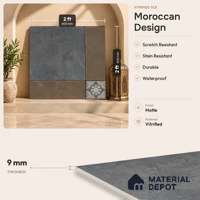 Moroccan Floor & Wall Tile TL 05821 Inox Prime Green 600x600 mm Matte Finish Vitrified Wall & Floor Tile - 9 mm | Suitable For Balcony, Courtyard, Corridor | Please Expect a Slight Variation of Pattern