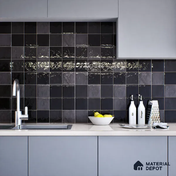 Subway Wall Tile TL 05848 E Tones Midnight Plus 2 ft x 1 ft Ceramic Glossy Finish - 9 mm | Suitable for Bathroom, Kitchen & Backsplashes | Please Expect a Slight Variation of Pattern
