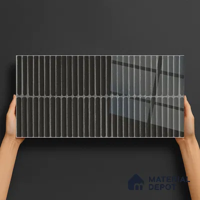 Subway Wall Tile TL 05850 B Tones Jet Noir 2 ft x 1 ft Ceramic Glossy Finish - 9 mm | Suitable for Bathroom, Kitchen & Backsplashes | Please Expect a Slight Variation of Pattern