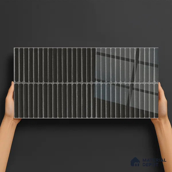 Subway Wall Tile TL 05850 B Tones Jet Noir 2 ft x 1 ft Ceramic Glossy Finish - 9 mm | Suitable for Bathroom, Kitchen & Backsplashes | Please Expect a Slight Variation of Pattern