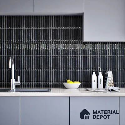 Subway Wall Tile TL 05850 B Tones Jet Noir 2 ft x 1 ft Ceramic Glossy Finish - 9 mm | Suitable for Bathroom, Kitchen & Backsplashes | Please Expect a Slight Variation of Pattern