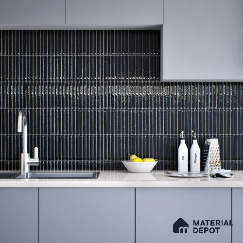 Subway Wall Tile TL 05850 B Tones Jet Noir 2 ft x 1 ft Ceramic Glossy Finish - 9 mm | Suitable for Bathroom, Kitchen & Backsplashes | Please Expect a Slight Variation of Pattern
