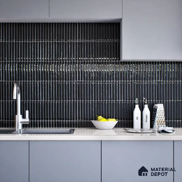 Subway Wall Tile TL 05850 B Tones Jet Noir 2 ft x 1 ft Ceramic Glossy Finish - 9 mm | Suitable for Bathroom, Kitchen & Backsplashes | Please Expect a Slight Variation of Pattern