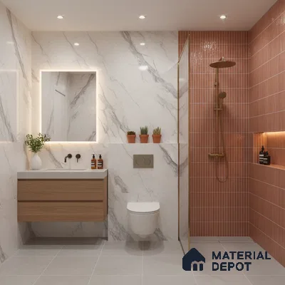 Subway Wall Tile TL 05850 C Tones Rose Quartz 2 ft x 1 ft Ceramic Glossy Finish - 9 mm | Suitable for Bathroom, Kitchen & Backsplashes | Please Expect a Slight Variation of Pattern