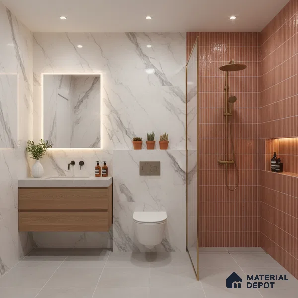 Subway Wall Tile TL 05850 C Tones Rose Quartz 2 ft x 1 ft Ceramic Glossy Finish - 9 mm | Suitable for Bathroom, Kitchen & Backsplashes | Please Expect a Slight Variation of Pattern
