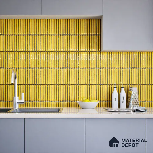 Subway Wall Tile TL 05850 Tones Golden Glow 2 ft x 1 ft Ceramic Glossy Finish - 9 mm | Suitable for Bathroom, Kitchen & Backsplashes | Please Expect a Slight Variation of Pattern