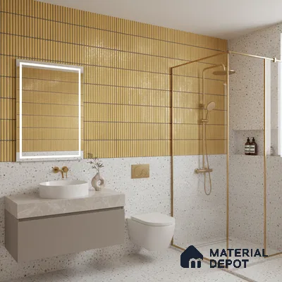 Subway Wall Tile TL 05850 Tones Golden Glow 2 ft x 1 ft Ceramic Glossy Finish - 9 mm | Suitable for Bathroom, Kitchen & Backsplashes | Please Expect a Slight Variation of Pattern