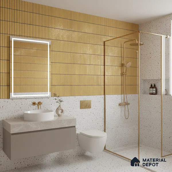 Subway Wall Tile TL 05850 Tones Golden Glow 2 ft x 1 ft Ceramic Glossy Finish - 9 mm | Suitable for Bathroom, Kitchen & Backsplashes | Please Expect a Slight Variation of Pattern