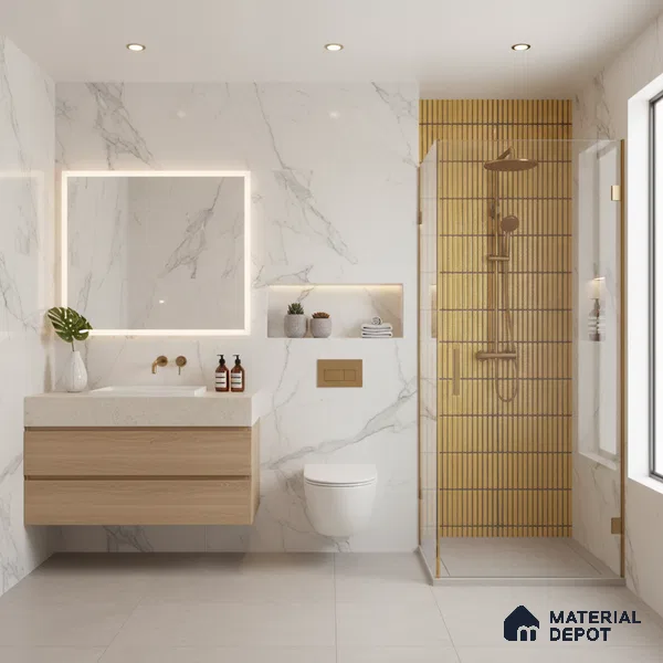 Subway Wall Tile TL 05850 Tones Golden Glow 2 ft x 1 ft Ceramic Glossy Finish - 9 mm | Suitable for Bathroom, Kitchen & Backsplashes | Please Expect a Slight Variation of Pattern