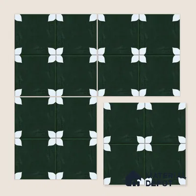 Moroccan Floor & Wall Athangudi Tile TL 05859 Zellige Emerald Leaf Green 1 ft x 1 ft Porcelain Matte Finish - 9 mm | Suitable for Bathroom, Kitchen, Balcony | Please Expect a Slight Variation of Pattern