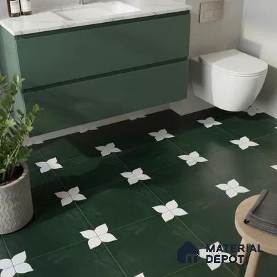 Moroccan Floor & Wall Athangudi Tile TL 05859 Zellige Emerald Leaf Green 1 ft x 1 ft Vitrified Matte Finish - 9 mm | Suitable for Bathroom, Kitchen, Balcony | Please Expect a Slight Variation of Pattern (Sample)