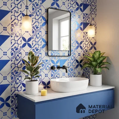 Subway Wall & Floor Handmade Tile TL 05860 C Criss Cross Azure Harmony 98 mm x 98 mm Vitrified - 9 mm | 6 Random Patterns | Suitable For Living Room, Bedroom, Kitchen