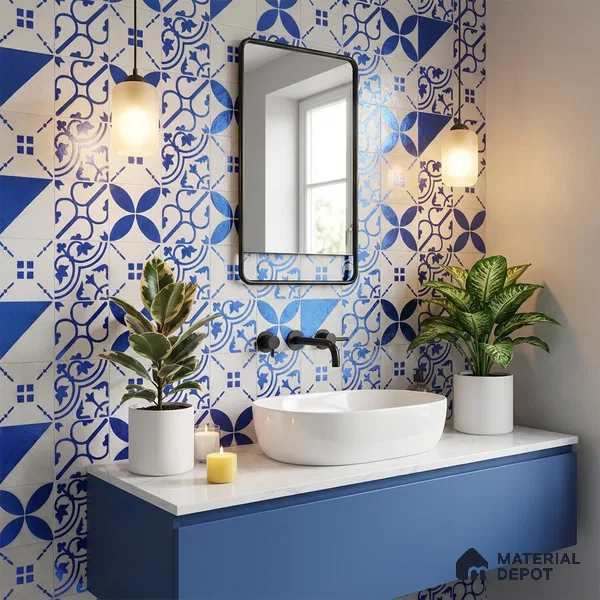 Subway Wall & Floor Handmade Tile TL 05860 C Criss Cross Azure Harmony 98 mm x 98 mm Vitrified - 9 mm | 6 Random Patterns | Suitable For Living Room, Bedroom, Kitchen