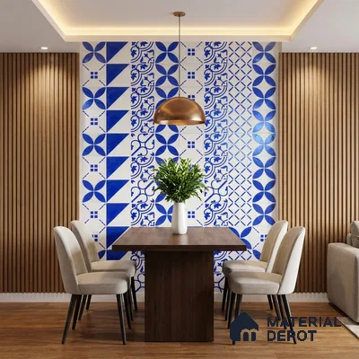 Subway Wall & Floor Handmade Tile TL 05860 C Criss Cross Azure Harmony 98 mm x 98 mm Vitrified - 9 mm | 6 Random Patterns | Suitable For Living Room, Bedroom, Kitchen