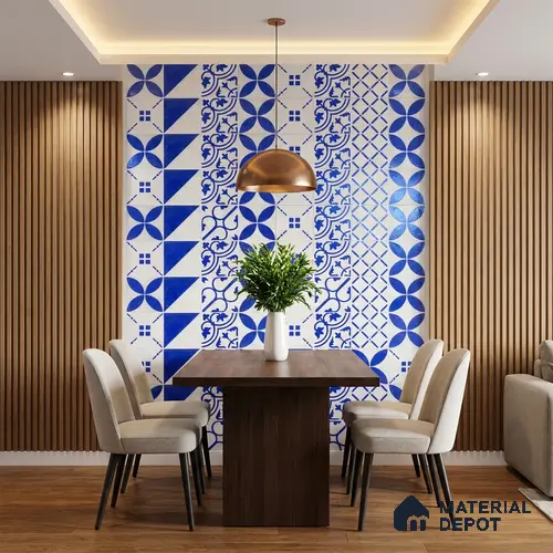 Subway Wall & Floor Handmade Tile TL 05860 D Abstract Petal Azure Harmony 98 mm x 98 mm Vitrified - 9 mm | 6 Random Patterns | Suitable For Living Room, Bedroom, Kitchen