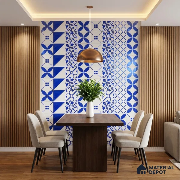 Subway Wall & Floor Handmade Tile TL 05860 C Criss Cross Azure Harmony 98 mm x 98 mm Vitrified - 9 mm | 6 Random Patterns | Suitable For Living Room, Bedroom, Kitchen