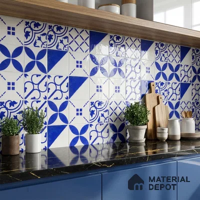 Subway Wall & Floor Handmade Tile TL 05860 C Criss Cross Azure Harmony 98 mm x 98 mm Vitrified - 9 mm | 6 Random Patterns | Suitable For Living Room, Bedroom, Kitchen