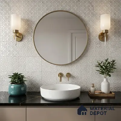 Subway Wall & Floor Handmade Tile TL 05861 B Curved Grid Frost Bloom 148 mm x 148 mm Vitrified - 9 mm | 4 Random Patterns | Suitable For Living Room, Bedroom, Kitchen