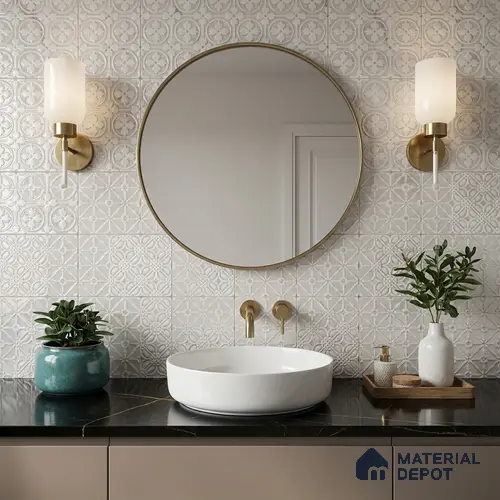 Subway Wall & Floor Handmade Tile TL 05861 D Floral Rings Frost Bloom 148 mm x 148 mm Vitrified - 9 mm | 4 Random Patterns | Suitable For Living Room, Bedroom, Kitchen