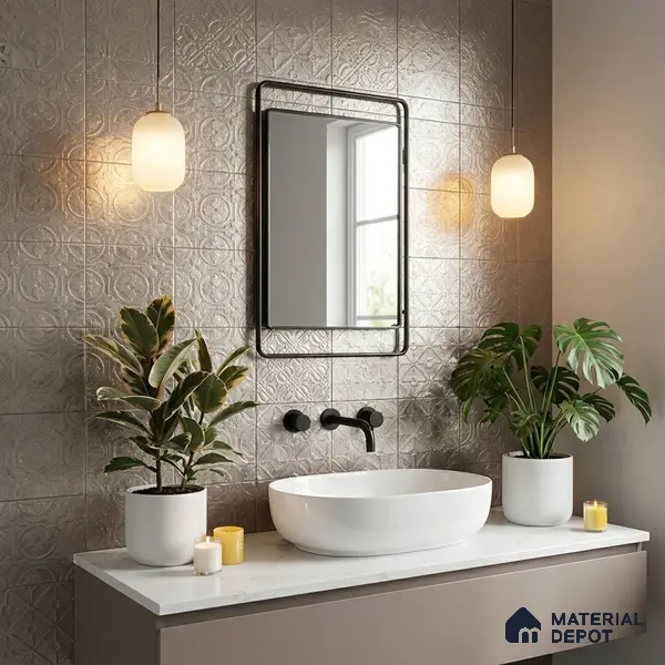 Subway Wall & Floor Handmade Tile TL 05861 B Curved Grid Frost Bloom 148 mm x 148 mm Vitrified - 9 mm | 4 Random Patterns | Suitable For Living Room, Bedroom, Kitchen