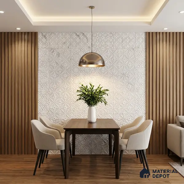 Subway Wall & Floor Handmade Tile TL 05861 B Curved Grid Frost Bloom 148 mm x 148 mm Vitrified - 9 mm | 4 Random Patterns | Suitable For Living Room, Bedroom, Kitchen