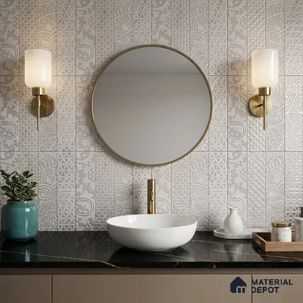 Subway Wall & Floor Handmade Tile TL 05862 C Paisley Swirls Pearl Paisley 297 mm x 72 mm Vitrified - 9 mm | 4 Random Patterns | Suitable For Kitchen, Accent/Feature Wall, Bathroom