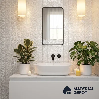 Subway Wall & Floor Handmade Tile TL 05862 C Paisley Swirls Pearl Paisley 297 mm x 72 mm Vitrified - 9 mm | 4 Random Patterns | Suitable For Kitchen, Accent/Feature Wall, Bathroom
