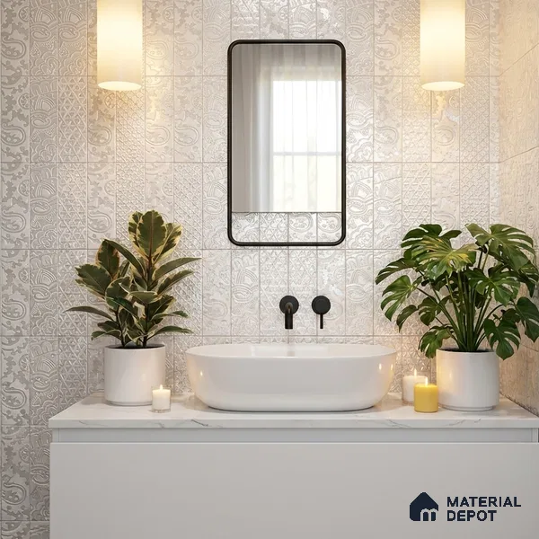 Subway Wall & Floor Handmade Tile TL 05862 C Paisley Swirls Pearl Paisley 297 mm x 72 mm Vitrified - 9 mm | 4 Random Patterns | Suitable For Kitchen, Accent/Feature Wall, Bathroom