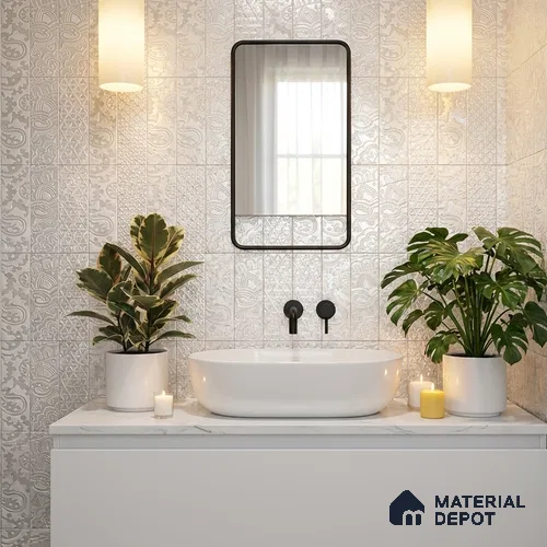 Subway Wall & Floor Handmade Tile TL 05862 D Basket Weave Pearl Paisley 297 mm x 72 mm Vitrified - 9 mm | 4 Random Patterns | Suitable For Kitchen, Accent/Feature Wall, Bathroom