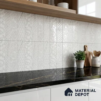 Subway Wall & Floor Handmade Tile TL 05862 C Paisley Swirls Pearl Paisley 297 mm x 72 mm Vitrified - 9 mm | 4 Random Patterns | Suitable For Kitchen, Accent/Feature Wall, Bathroom