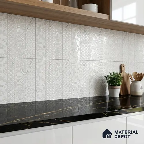 Subway Wall & Floor Handmade Tile TL 05862 D Basket Weave Pearl Paisley 297 mm x 72 mm Vitrified - 9 mm | 4 Random Patterns | Suitable For Living Room, Bedroom, Kitchen